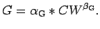 $\displaystyle G = \alpha_{\text{G}} * CW^{\beta_{\text{G}}}.$